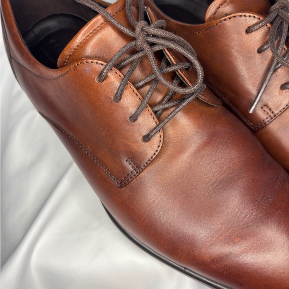 ECCO London Plain Toe Almond Brown Leather Derby Oxford Dress Shoe 9/9.5. EU 43 - Picture 13 of 15